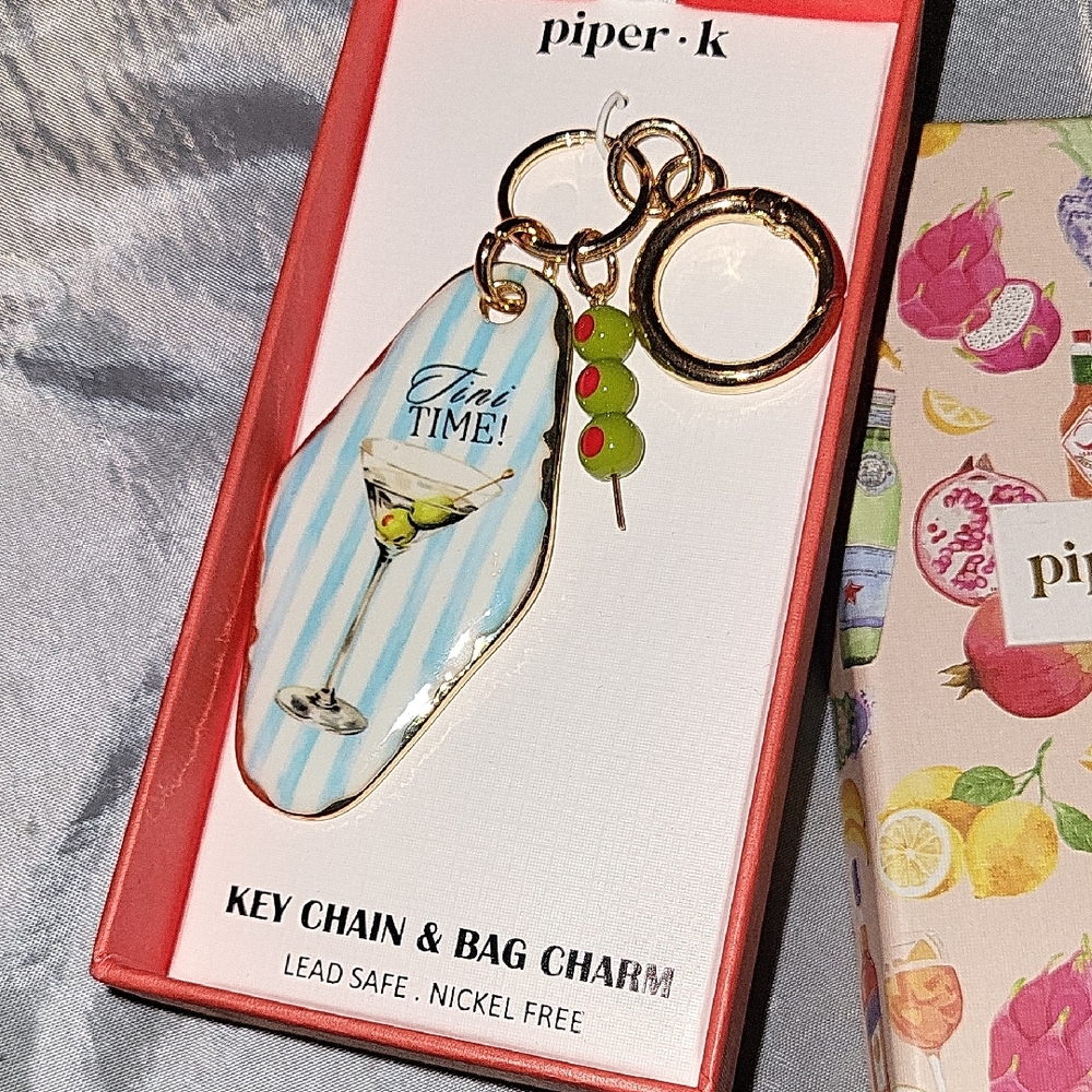 Piper K Martini Design Key Chain & Bag Charm with Olives BNIB Fob